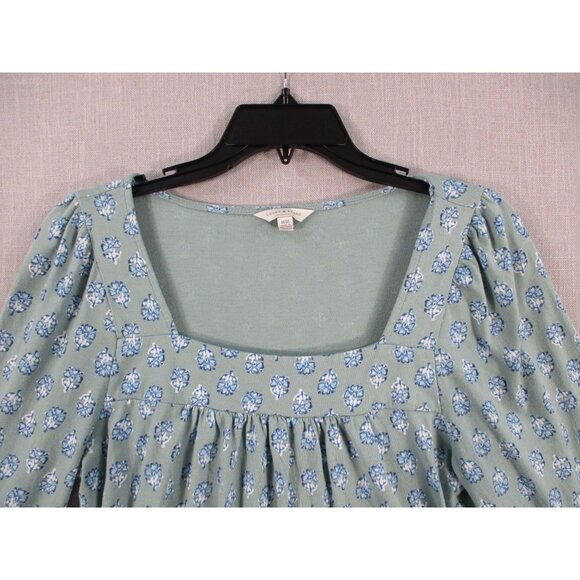 Lucky Brand Soft Blue Floral Print Square Neck Peasant Top M - Picture 2 of 8
